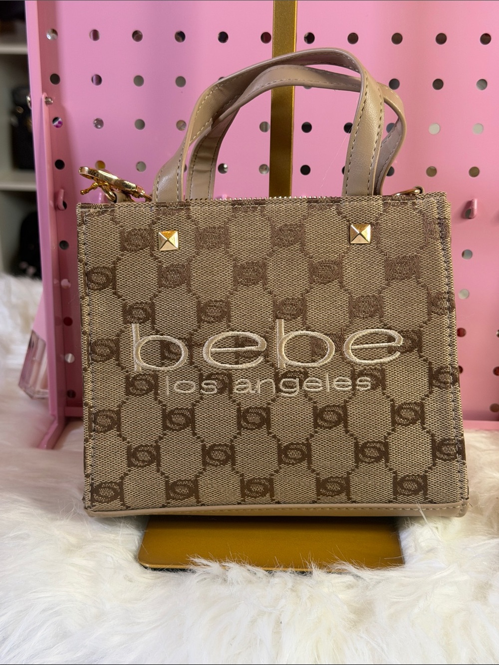 Mini bebe Los Angeles Tan Logo Tote Bag